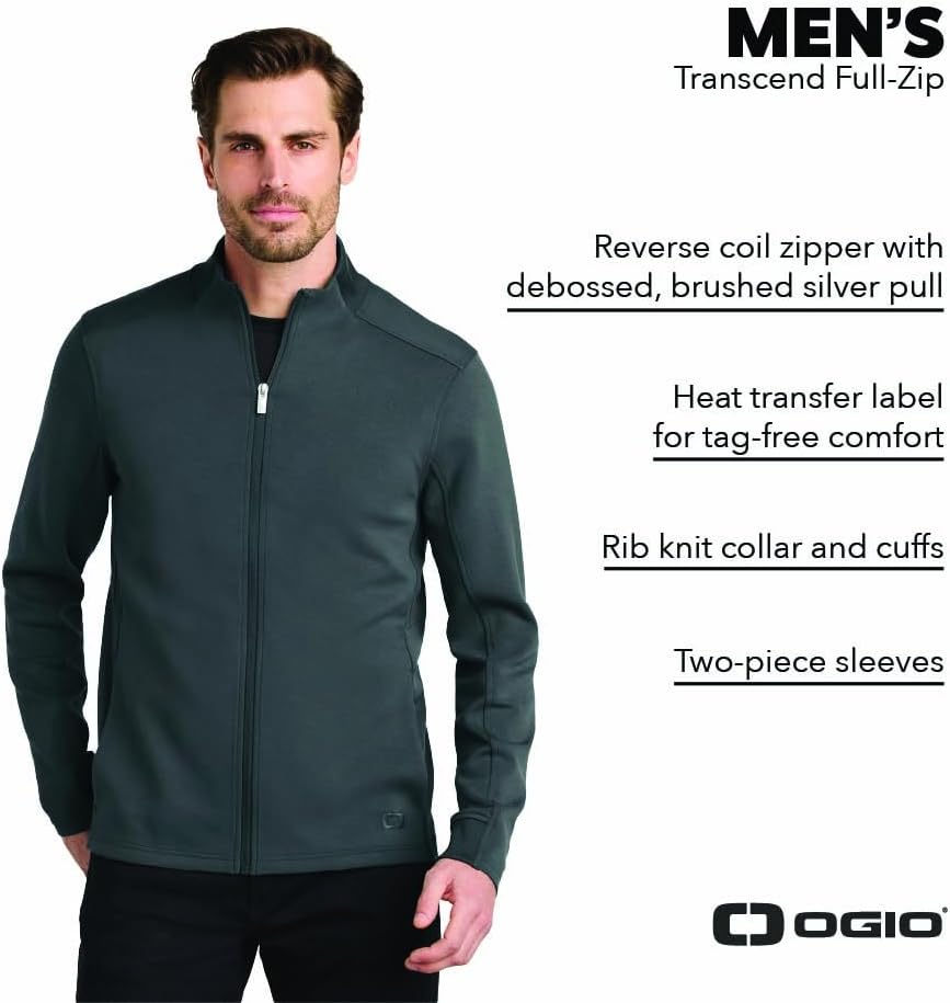OGIO Unisex Transcend Full Zip Sleek Zip Up Jacket For Men & Women Stretchy Double Knit Jacket For Work & Casual Wear