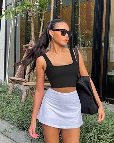 OLCHEE Womens 3 Pack Crop Tank Tops Basic Seamless Ribbed Sleeveless Square Neck Workout Top Summer Exercise Yoga Gym Shirts