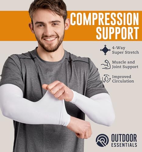 OutdoorEssentials UV Sun Protection Arm Sleeves - Compression Arm Sleeve UV Arm Sleeves Men Women - Golf Cooling Sleeves