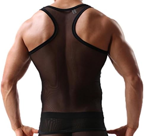 OUYE Men's Mesh See-Through Tank Top Vest