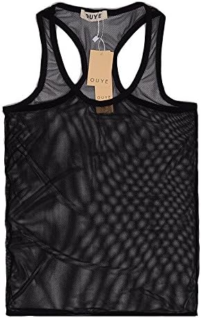 OUYE Men's Mesh See-Through Tank Top Vest