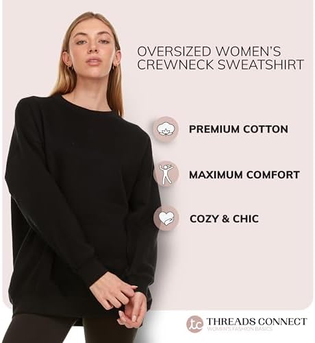 Oversized Sweatshirt For Women – Crewneck Fleece Pullover Sweatshirt Plus Size Included