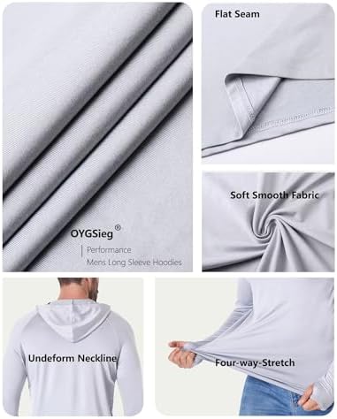 OYGSieg Men's Athletic Hoodies Long Sleeve Fishing Shirts For Men UPF 50+ SPF UV Sun Protection Shirts Rash Guards