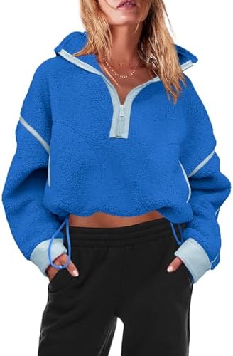 Panadila Womens Half Zip Sherpa Fleece Pullover Soft Oversized Sweatshirt With Pockets Warm Fuzzy Sweater