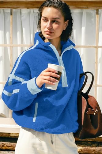 Panadila Womens Half Zip Sherpa Fleece Pullover Soft Oversized Sweatshirt With Pockets Warm Fuzzy Sweater