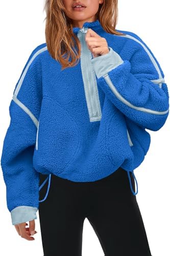 Panadila Womens Half Zip Sherpa Fleece Pullover Soft Oversized Sweatshirt with Pockets Warm Fuzzy Sweater