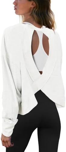 Panadila Womens Open Back Workout Top Long Sleeve Athletic Shirts Casual Crop Running Tee Y2k Yoga