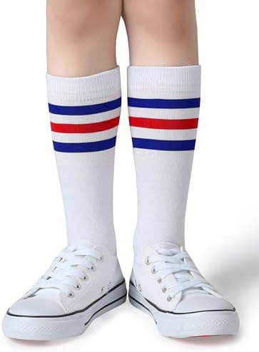 Pareberry Boys Girls Over The Calf Striped Tube Socks Cotton Soft Retro Athletics Socks For Kids Age 4-9