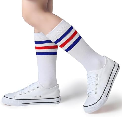 Pareberry Boys Girls Over The Calf Striped Tube Socks Cotton Soft Retro Athletics Socks For Kids Age 4-9