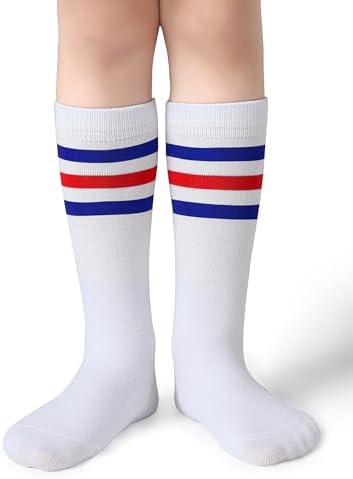 Pareberry Boys Girls Over The Calf Striped Tube Socks Cotton Soft Retro Athletics Socks For Kids Age 4-9