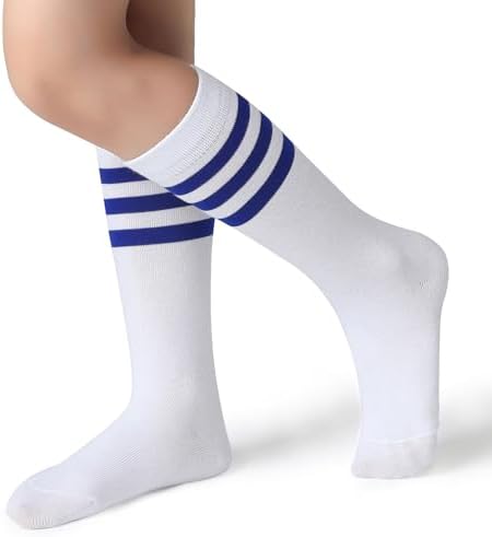 Pareberry Boys Girls Over The Calf Striped Tube Socks Cotton Soft Retro Athletics No Heel Socks For Kids 5-14 Years