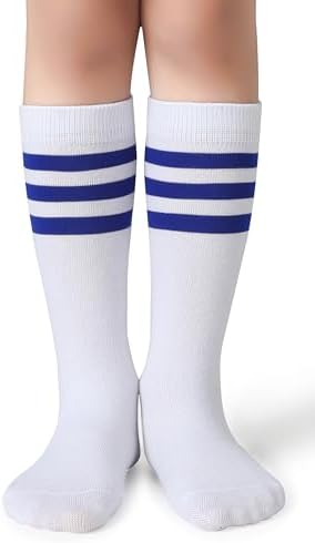 Pareberry Boys Girls Over the Calf Striped Tube Socks Cotton Soft Retro Athletics No Heel Socks for Kids 5-14 Years