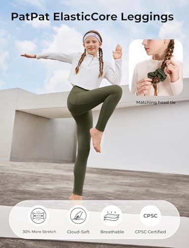 PATPAT Girls Athletic Leggings With Pocket Buttery-Soft & Ultra-Stretchy Yoga Pants For Running Dance Workout Casual