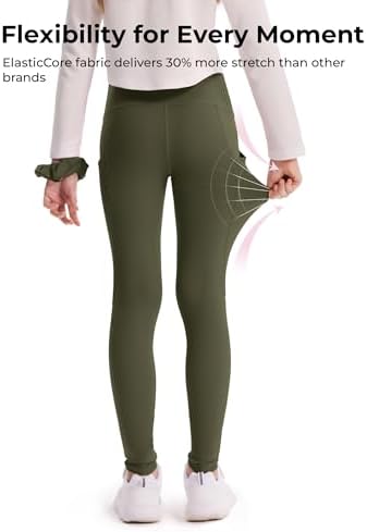 PATPAT Girls Athletic Leggings With Pocket Buttery-Soft & Ultra-Stretchy Yoga Pants For Running Dance Workout Casual