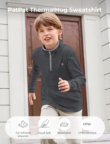 PATPAT Kids Heat-Retaining Sweatshirt Cloud-Soft Smart-Thermal Quarter-Zip Sweater Mock Neck Pullover With Thumb-hole Cuffs