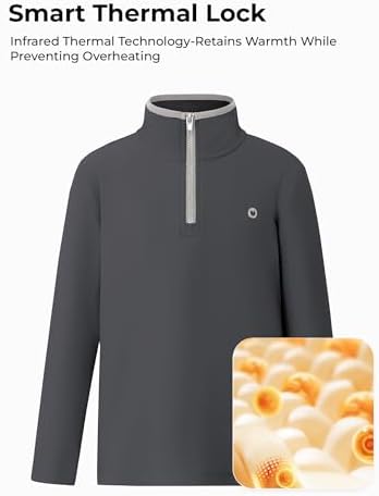 PATPAT Kids Heat-Retaining Sweatshirt Cloud-Soft Smart-Thermal Quarter-Zip Sweater Mock Neck Pullover With Thumb-hole Cuffs