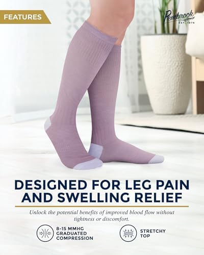 Pembrook Bamboo Viscose Light Compression Socks - 3 Pairs 8-15 Mmhg Compression Socks Knee High Comfort Support Socks
