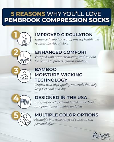 Pembrook Bamboo Viscose Light Compression Socks - 3 Pairs 8-15 Mmhg Compression Socks Knee High Comfort Support Socks