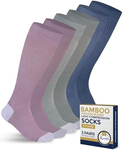 Pembrook Bamboo Viscose Light Compression Socks - 3 Pairs 8-15 mmhg Compression Socks Knee High Comfort Support Socks