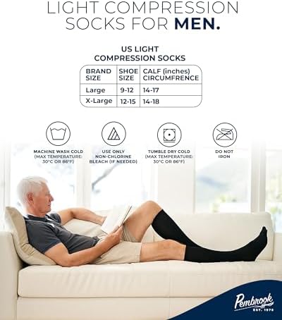 Pembrook Light Compression Socks For Men - 3 Pairs 8-15 Mmhg Compression Dress Socks For Men Support Socks For Men