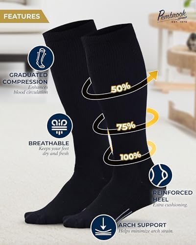 Pembrook Light Compression Socks For Men - 3 Pairs 8-15 Mmhg Compression Dress Socks For Men Support Socks For Men