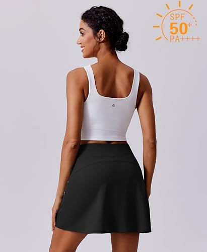 PINSPARK 18" Golf Skorts For Woman High Waisted Tennis Skirt UPF 50+ Athletic Skort Skirts With 4 Pockets Workout Pickleball