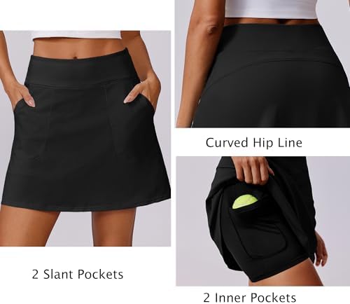 PINSPARK 18" Golf Skorts For Woman High Waisted Tennis Skirt UPF 50+ Athletic Skort Skirts With 4 Pockets Workout Pickleball