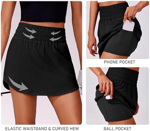 PINSPARK Golf Skirts For Women High Elastic Waisted Athletic Skort 2 Pockets Curved Hem Tennis Skirt For Pickleball Workout