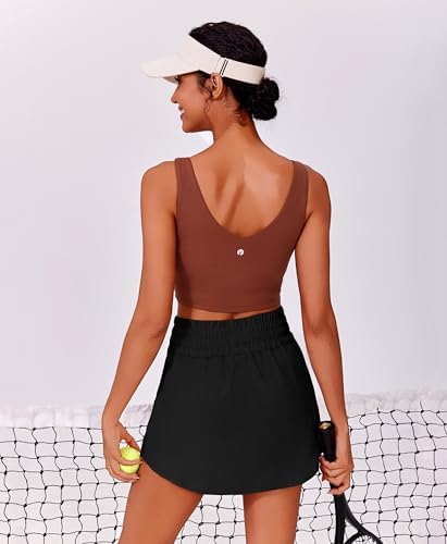 PINSPARK Golf Skirts For Women High Elastic Waisted Athletic Skort 2 Pockets Curved Hem Tennis Skirt For Pickleball Workout