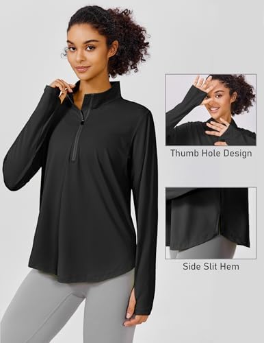 PINSPARK Long Sleeve Workout Tops For Women 1/4 Zip Golf Shirts UPF 50+ Sun Shirt Quick Dry Hiking Athletic Running Shirts