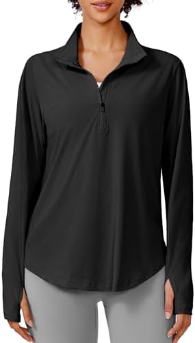PINSPARK Long Sleeve Workout Tops for Women 1/4 Zip Golf Shirts UPF 50+ Sun Shirt Quick Dry Hiking Athletic Running Shirts
