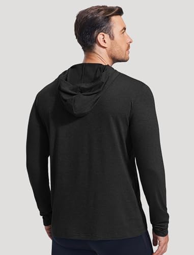 PINSPARK Men's Hoodies Lightweight Pullover Long Sleeve Athletic Sweatshirts For Gym Workout Comfort Thin Plain Hoodie