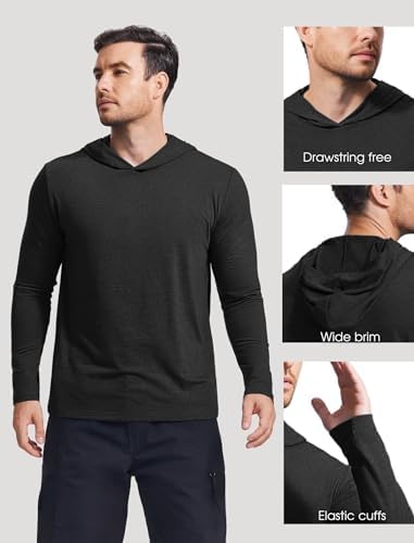 PINSPARK Men's Hoodies Lightweight Pullover Long Sleeve Athletic Sweatshirts For Gym Workout Comfort Thin Plain Hoodie