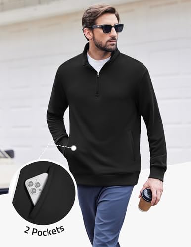 PINSPARK Men's Quarter Zip Up Pullover Mock Neck Sweatshirts Warm Midweight Long Sleeve Polo Shirt With Pockets Casual