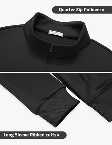 PINSPARK Men's Quarter Zip Up Pullover Mock Neck Sweatshirts Warm Midweight Long Sleeve Polo Shirt With Pockets Casual