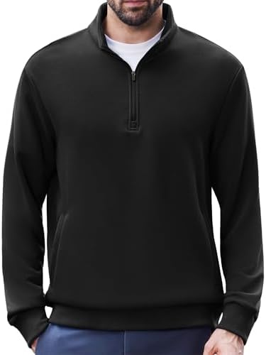 PINSPARK Men's Quarter Zip Up Pullover Mock Neck Sweatshirts Warm Midweight Long Sleeve Polo Shirt with Pockets Casual