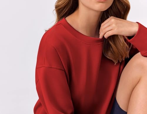 PINSPARK Soft Crewneck Cropped Sweatshirt For Women Long Sleeve Relaxed Lightweight Basic Crop Tops 2025