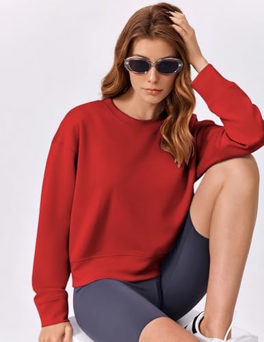 PINSPARK Soft Crewneck Cropped Sweatshirt For Women Long Sleeve Relaxed Lightweight Basic Crop Tops 2025