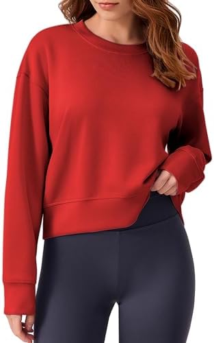 PINSPARK Soft Crewneck Cropped Sweatshirt for Women Long Sleeve Relaxed Lightweight Basic Crop Tops 2025
