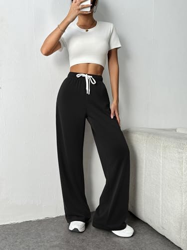 PINSPARK Wide Leg Sweat Pants For Womens High Waisted Baggy Sweatpants Casual Drawstring Workout Pants With Pockets