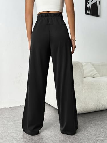 PINSPARK Wide Leg Sweat Pants For Womens High Waisted Baggy Sweatpants Casual Drawstring Workout Pants With Pockets