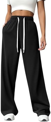 PINSPARK Wide Leg Sweat Pants for Womens High Waisted Baggy Sweatpants Casual Drawstring Workout Pants with Pockets