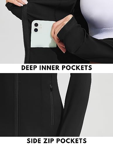 PINSPARK Women's Athletic Jackets Slim Fit Workout Jacket Full Zip Up Running Gym Yoga Sports Tops With Pockets
