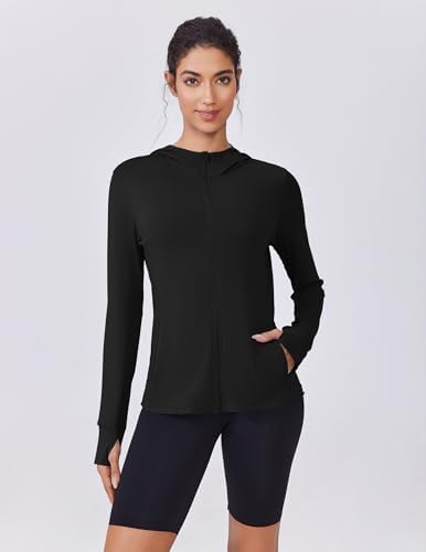 PINSPARK Women's UPF 50+ Sun Protection Hoodie Jacket Lightweight Full Zip Athletic Jacket Long Sleeve Shirt With Pockets