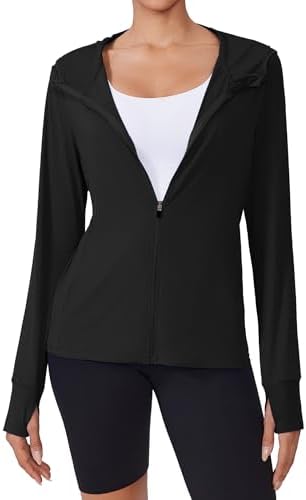 PINSPARK Women's UPF 50+ Sun Protection Hoodie Jacket Lightweight Full Zip Athletic Jacket Long Sleeve Shirt with Pockets