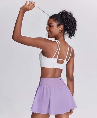 PINSPARK Womens Pleated Tennis Skirt Double Ruffle Golf Skort Tummy Control Athletic Skirts With 3 Pockets Workout Pickleball