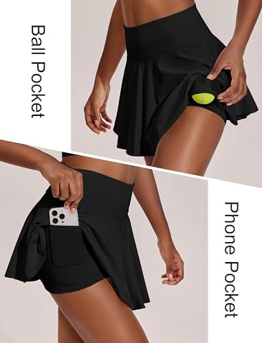 PINSPARK Womens Tennis Skirt Pleated Athletic Skirts With Pockets Shorts High Waisted Golf Skort For Workout Pickleball