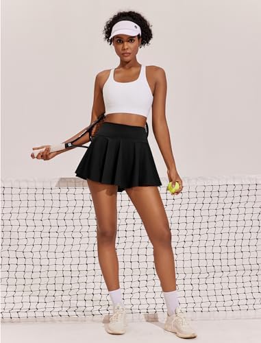 PINSPARK Womens Tennis Skirt Pleated Athletic Skirts With Pockets Shorts High Waisted Golf Skort For Workout Pickleball