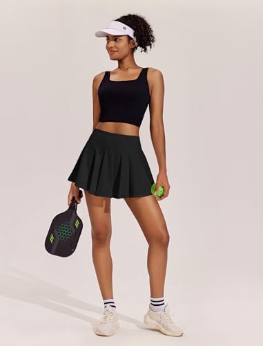 PINSPARK Womens Tennis Skirt Pleated Athletic Skirts With Pockets Shorts High Waisted Golf Skort For Workout Pickleball