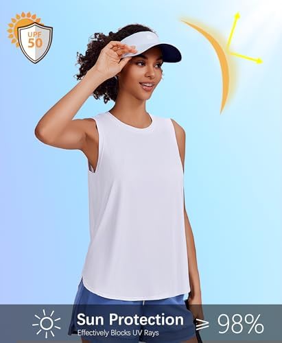 PINSPARK Workout Tank Tops Woman UPF 50+ Yoga Tanks Quick Dry Sleeveless Gym Shirts With Side Slits Loose Fit Athletic Top